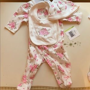 NWT Little Me floral onesie, bib and hat set